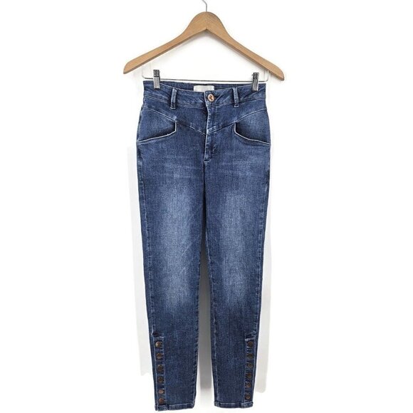 NWOT One Teaspoon High Waist Preachers Jeans Womens 26 Skinny Blue Button Ankle - Picture 2 of 5
